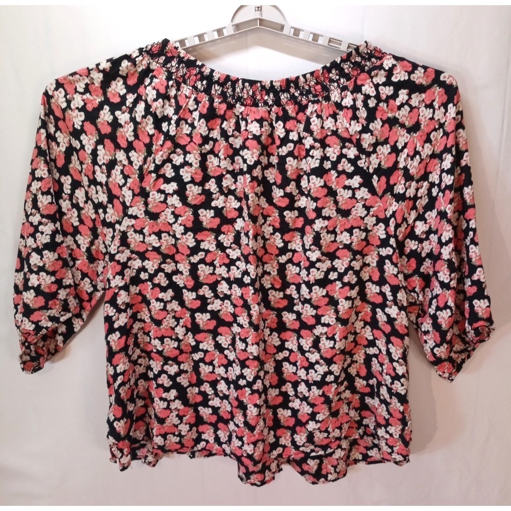 Faded Glory Smocked Neck Tassel Tie Women's Peasant Blouse Top, 4X, Floral - Picture 5 of 5